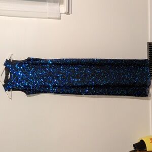VINTAGE SILK blue sequin evening gown - size medium